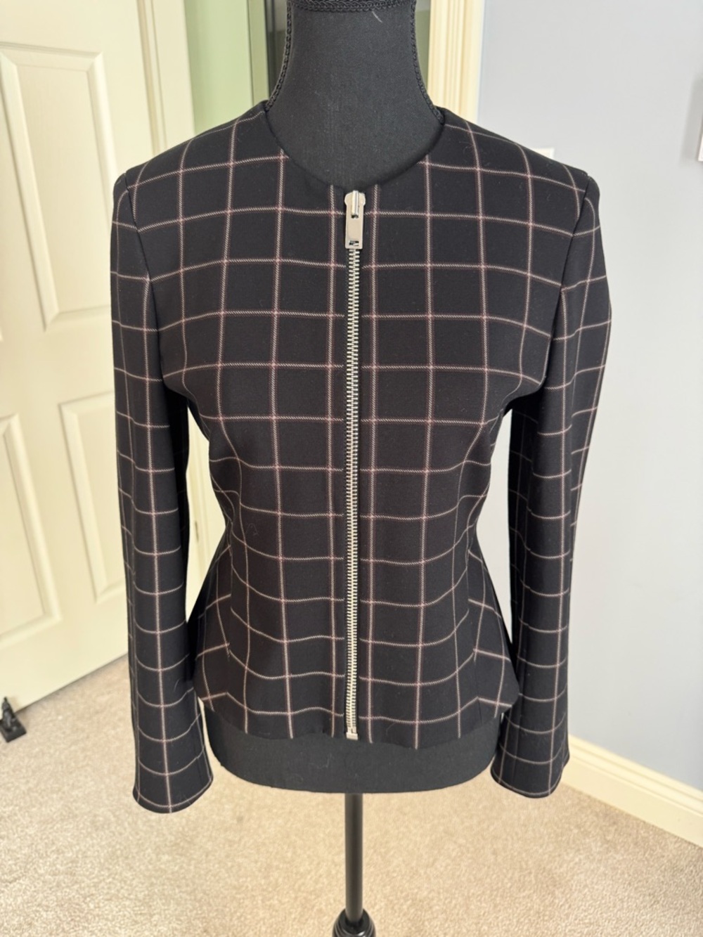 Theory Black Jacket with Pink Windowpane Grid